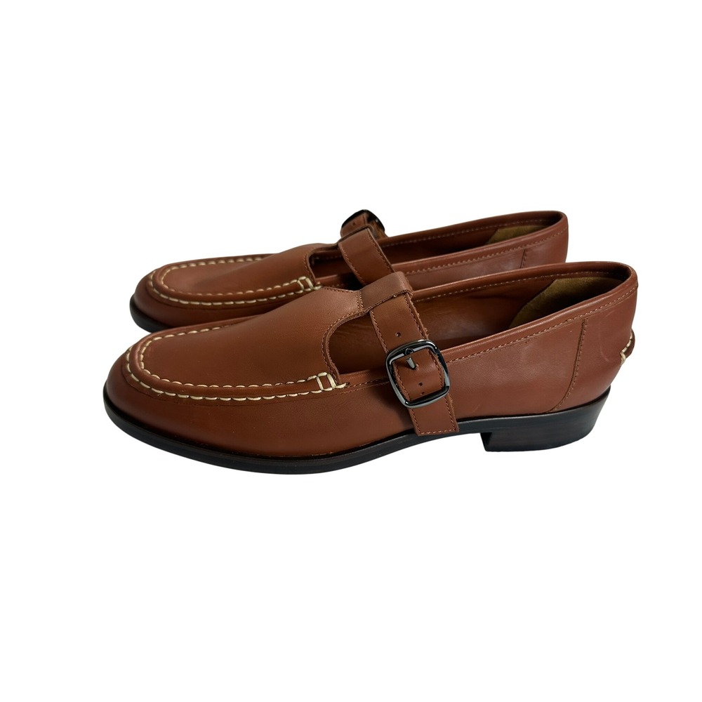 Everlane The Mary Jane Loafer Women 8.5 Cognac Brown Leather Buckle Excellent